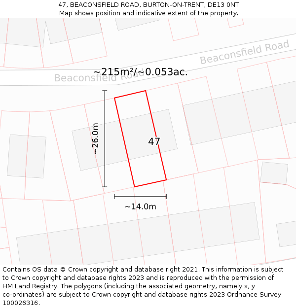47, BEACONSFIELD ROAD, BURTON-ON-TRENT, DE13 0NT: Plot and title map