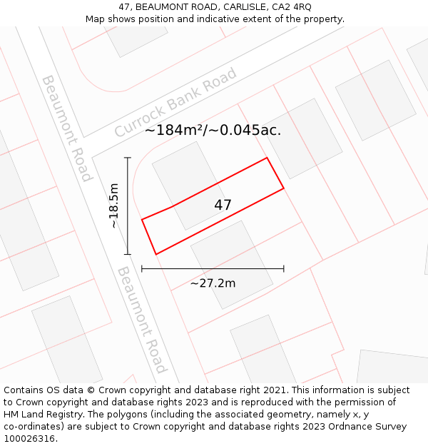 47, BEAUMONT ROAD, CARLISLE, CA2 4RQ: Plot and title map