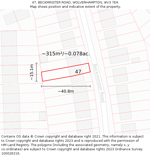 47, BECKMINSTER ROAD, WOLVERHAMPTON, WV3 7EA: Plot and title map