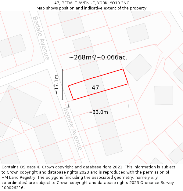 47, BEDALE AVENUE, YORK, YO10 3NG: Plot and title map