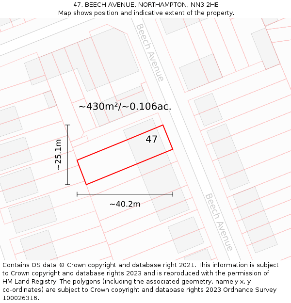 47, BEECH AVENUE, NORTHAMPTON, NN3 2HE: Plot and title map