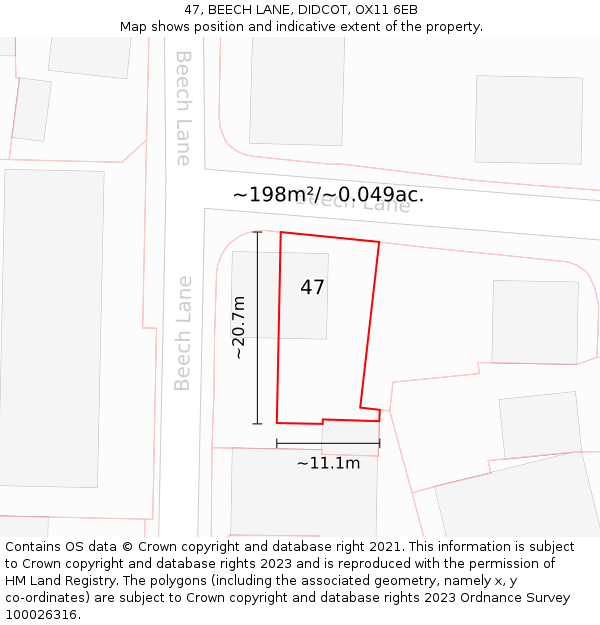 47, BEECH LANE, DIDCOT, OX11 6EB: Plot and title map