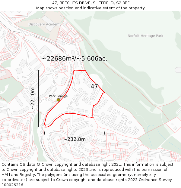 47, BEECHES DRIVE, SHEFFIELD, S2 3BF: Plot and title map