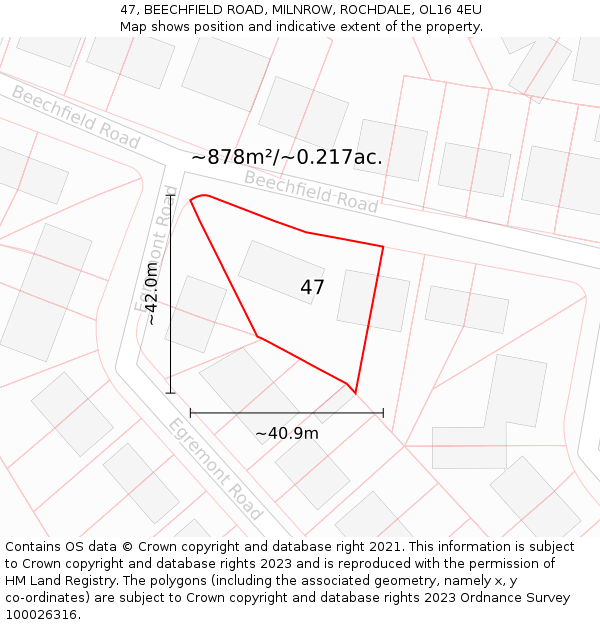47, BEECHFIELD ROAD, MILNROW, ROCHDALE, OL16 4EU: Plot and title map