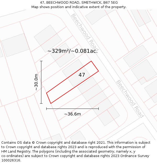 47, BEECHWOOD ROAD, SMETHWICK, B67 5EG: Plot and title map