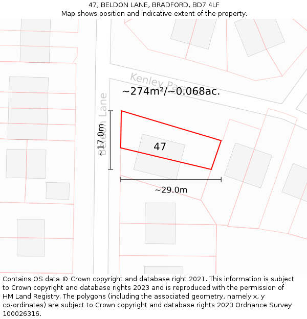 47, BELDON LANE, BRADFORD, BD7 4LF: Plot and title map