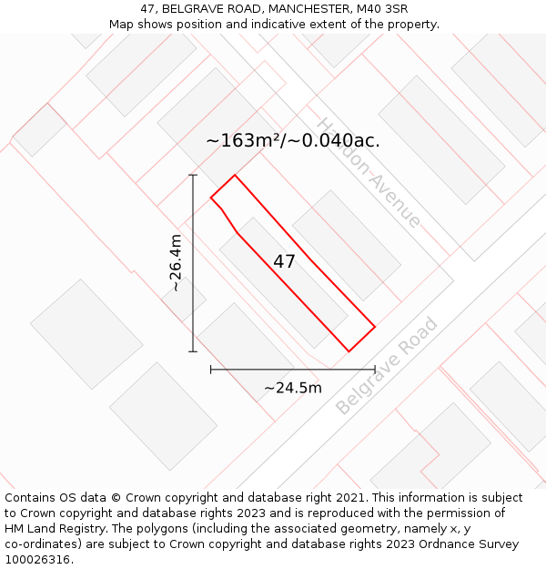 47, BELGRAVE ROAD, MANCHESTER, M40 3SR: Plot and title map
