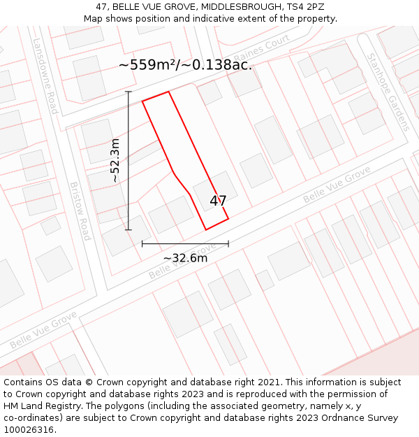 47, BELLE VUE GROVE, MIDDLESBROUGH, TS4 2PZ: Plot and title map