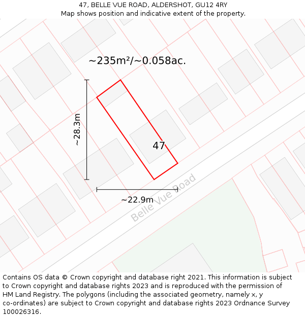 47, BELLE VUE ROAD, ALDERSHOT, GU12 4RY: Plot and title map
