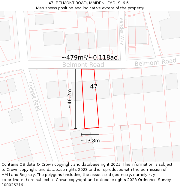 47, BELMONT ROAD, MAIDENHEAD, SL6 6JL: Plot and title map