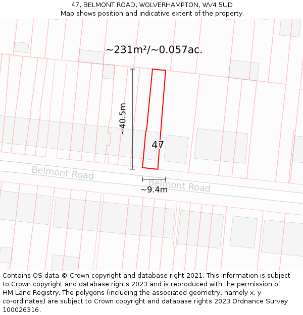 47, BELMONT ROAD, WOLVERHAMPTON, WV4 5UD: Plot and title map