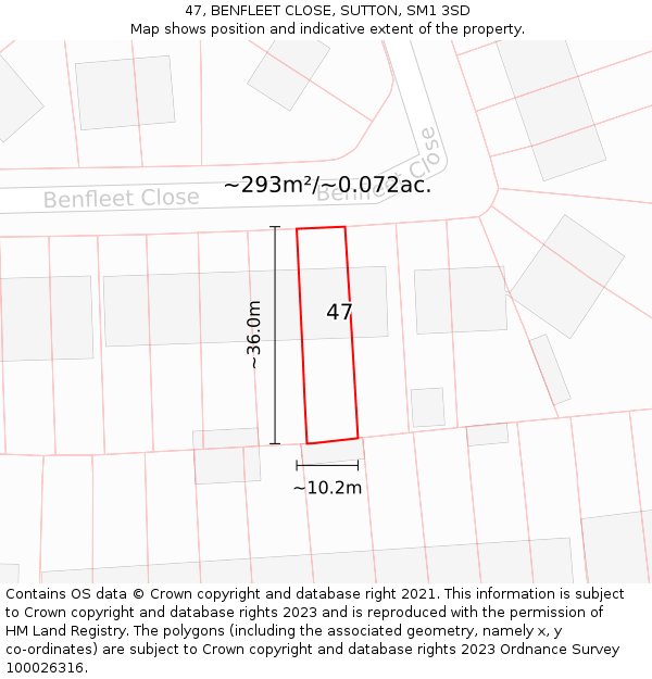 47, BENFLEET CLOSE, SUTTON, SM1 3SD: Plot and title map