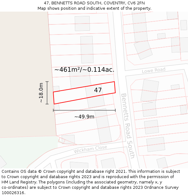 47, BENNETTS ROAD SOUTH, COVENTRY, CV6 2FN: Plot and title map