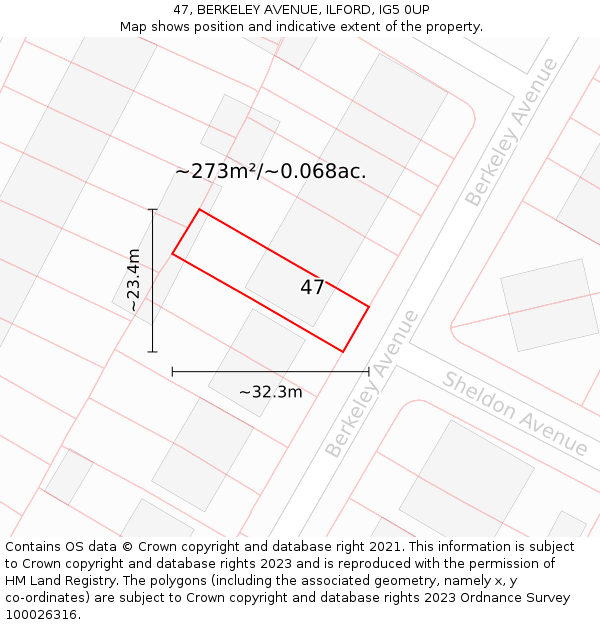 47, BERKELEY AVENUE, ILFORD, IG5 0UP: Plot and title map