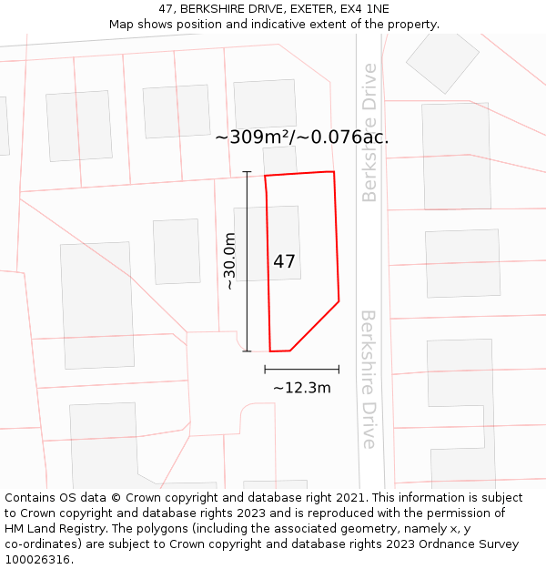 47, BERKSHIRE DRIVE, EXETER, EX4 1NE: Plot and title map