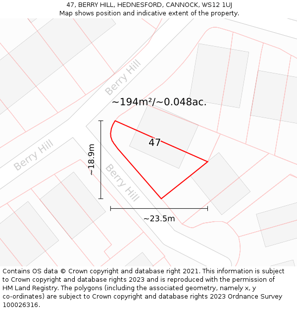 47, BERRY HILL, HEDNESFORD, CANNOCK, WS12 1UJ: Plot and title map