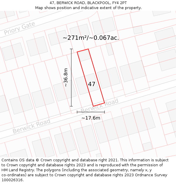 47, BERWICK ROAD, BLACKPOOL, FY4 2PT: Plot and title map