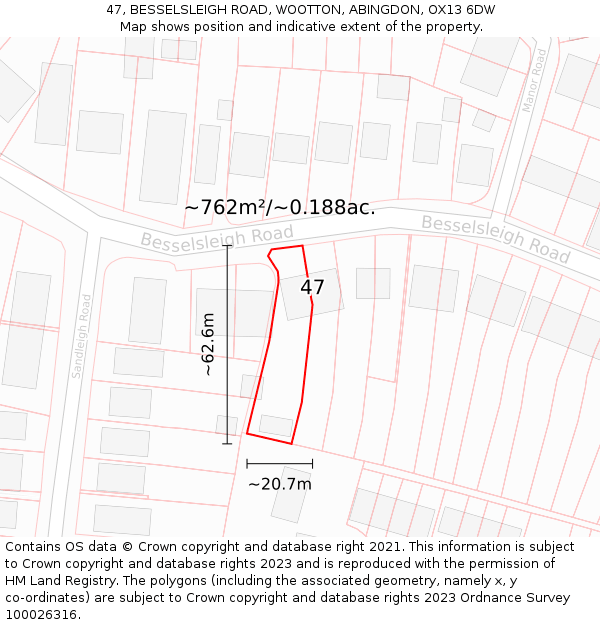 47, BESSELSLEIGH ROAD, WOOTTON, ABINGDON, OX13 6DW: Plot and title map