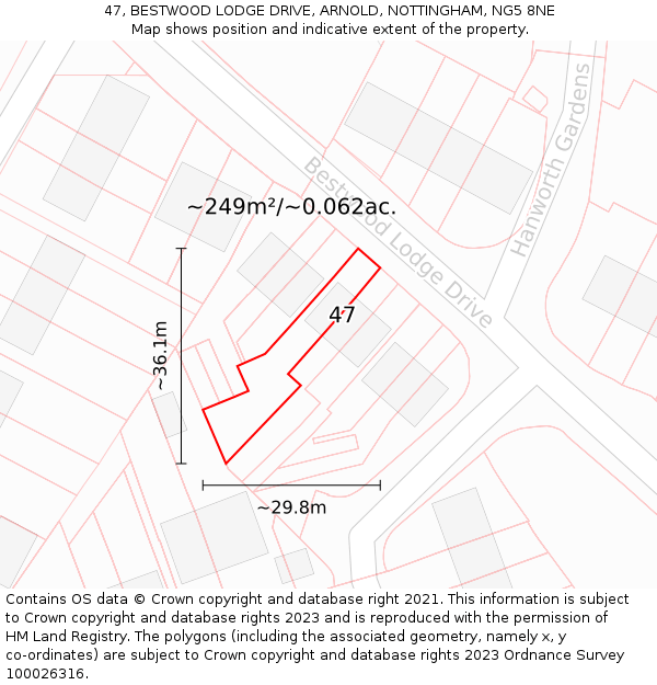 47, BESTWOOD LODGE DRIVE, ARNOLD, NOTTINGHAM, NG5 8NE: Plot and title map
