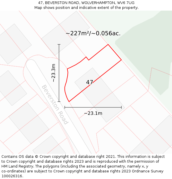 47, BEVERSTON ROAD, WOLVERHAMPTON, WV6 7UG: Plot and title map