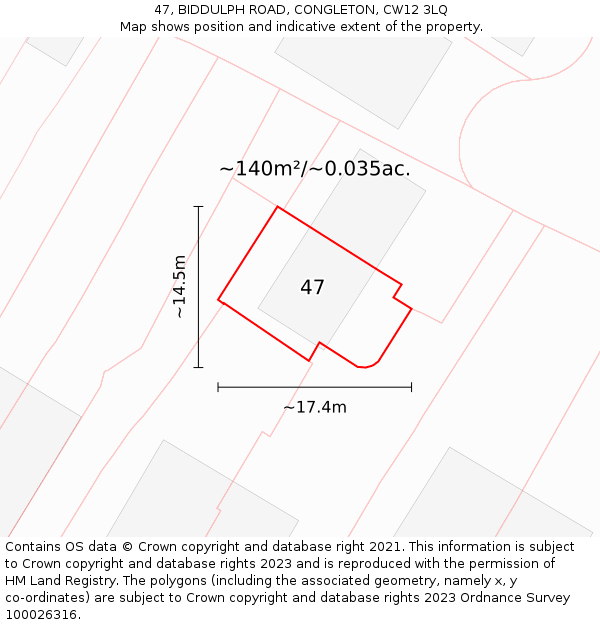47, BIDDULPH ROAD, CONGLETON, CW12 3LQ: Plot and title map