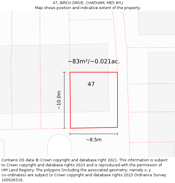 47, BIRCH DRIVE, CHATHAM, ME5 8YU: Plot and title map
