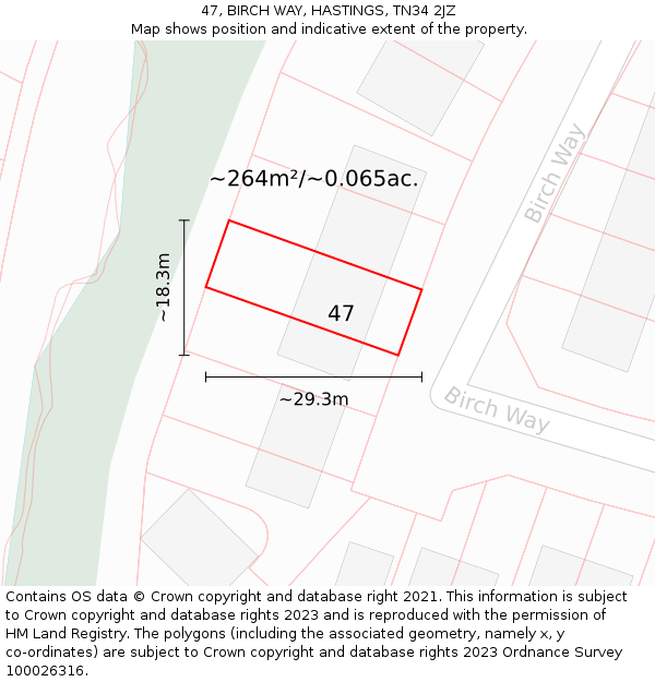 47, BIRCH WAY, HASTINGS, TN34 2JZ: Plot and title map