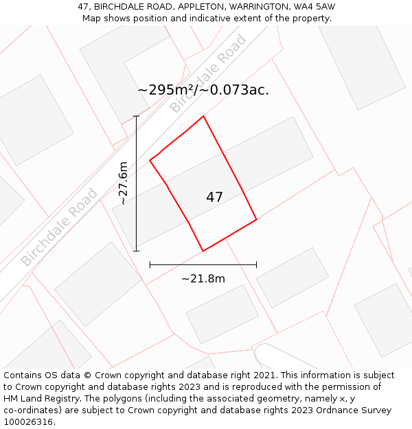 47, BIRCHDALE ROAD, APPLETON, WARRINGTON, WA4 5AW: Plot and title map