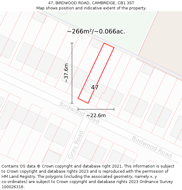 47, BIRDWOOD ROAD, CAMBRIDGE, CB1 3ST: Plot and title map