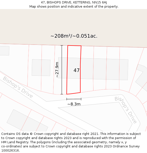 47, BISHOPS DRIVE, KETTERING, NN15 6AJ: Plot and title map