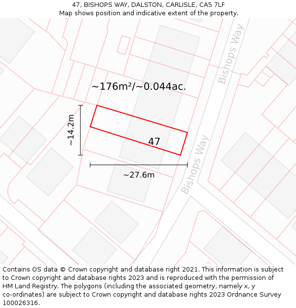 47, BISHOPS WAY, DALSTON, CARLISLE, CA5 7LF: Plot and title map