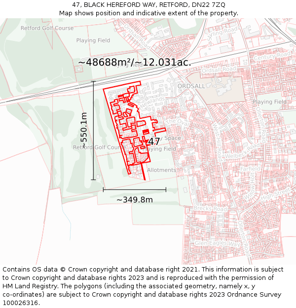 47, BLACK HEREFORD WAY, RETFORD, DN22 7ZQ: Plot and title map