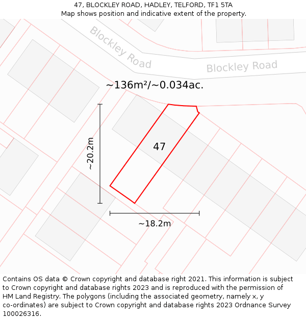 47, BLOCKLEY ROAD, HADLEY, TELFORD, TF1 5TA: Plot and title map