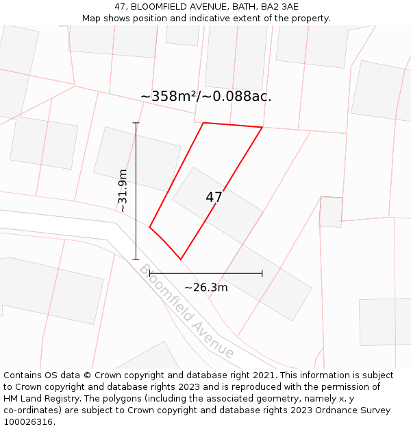47, BLOOMFIELD AVENUE, BATH, BA2 3AE: Plot and title map