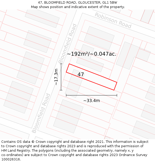 47, BLOOMFIELD ROAD, GLOUCESTER, GL1 5BW: Plot and title map
