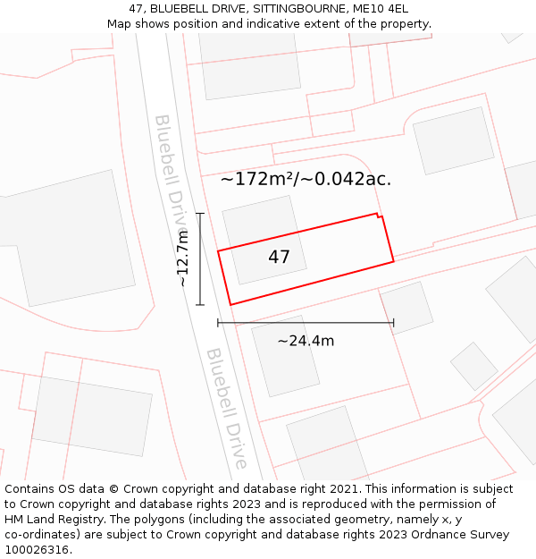 47, BLUEBELL DRIVE, SITTINGBOURNE, ME10 4EL: Plot and title map