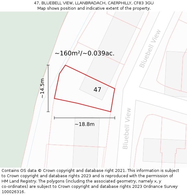 47, BLUEBELL VIEW, LLANBRADACH, CAERPHILLY, CF83 3GU: Plot and title map