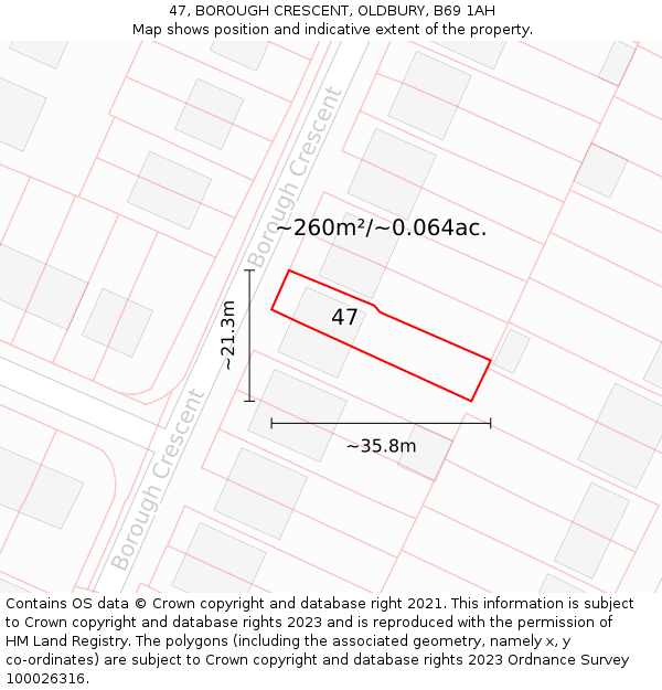 47, BOROUGH CRESCENT, OLDBURY, B69 1AH: Plot and title map