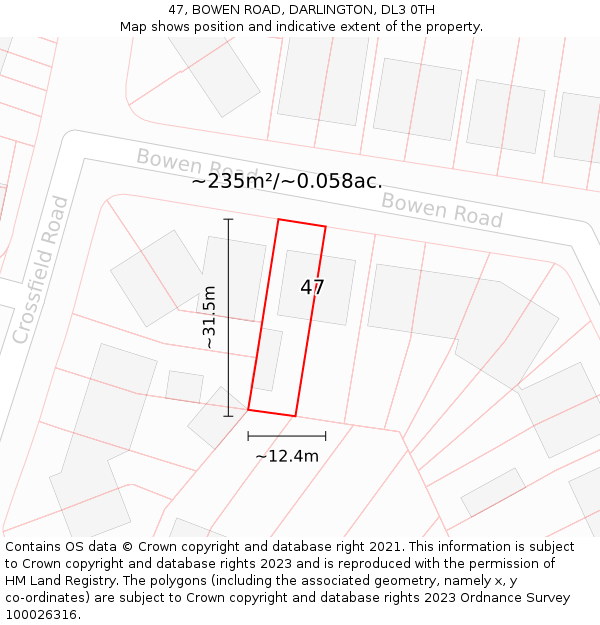 47, BOWEN ROAD, DARLINGTON, DL3 0TH: Plot and title map