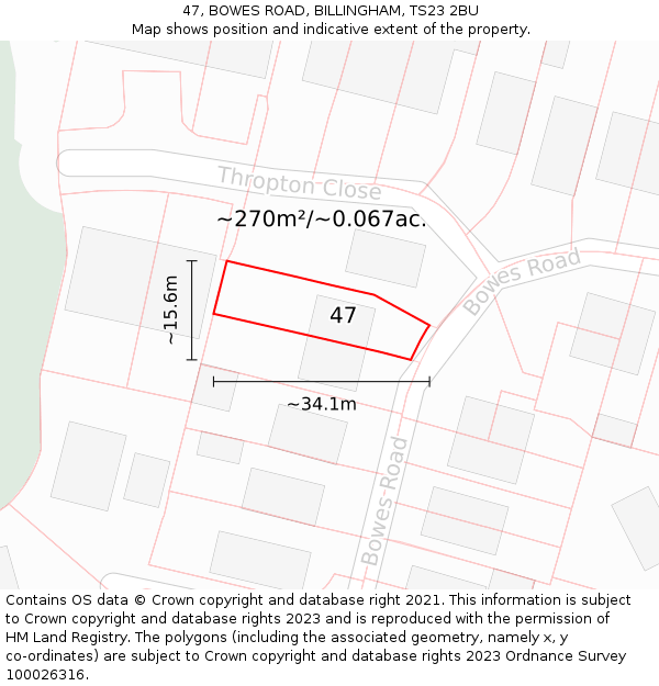47, BOWES ROAD, BILLINGHAM, TS23 2BU: Plot and title map