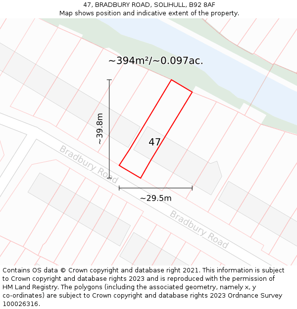 47, BRADBURY ROAD, SOLIHULL, B92 8AF: Plot and title map