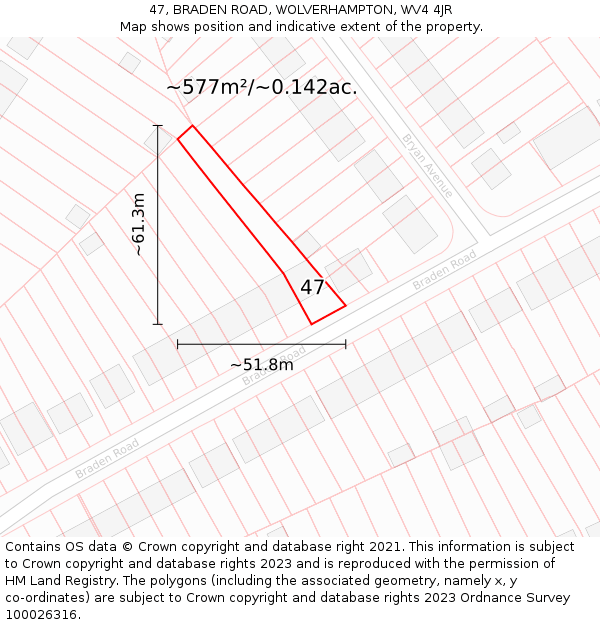 47, BRADEN ROAD, WOLVERHAMPTON, WV4 4JR: Plot and title map