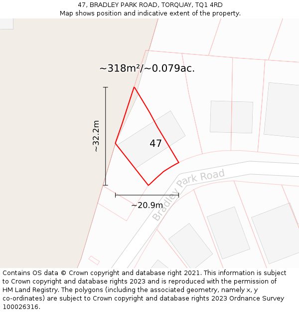 47, BRADLEY PARK ROAD, TORQUAY, TQ1 4RD: Plot and title map