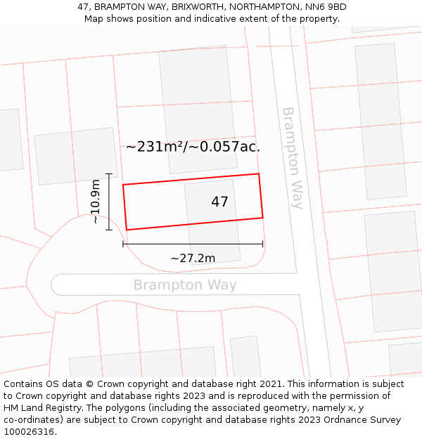 47, BRAMPTON WAY, BRIXWORTH, NORTHAMPTON, NN6 9BD: Plot and title map