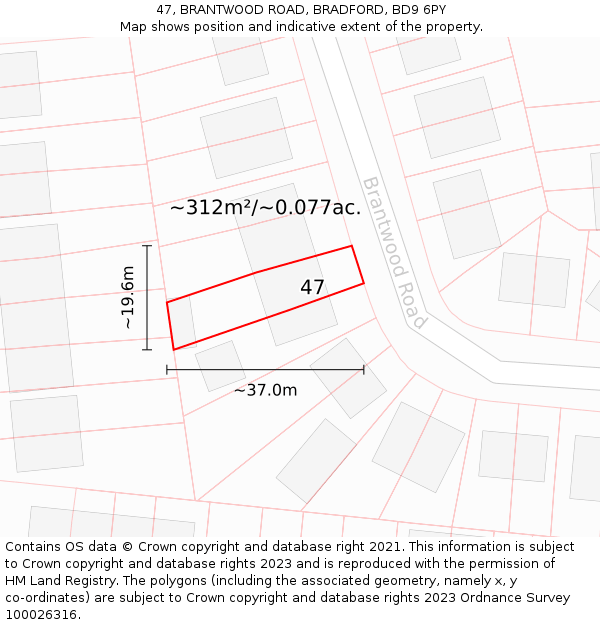 47, BRANTWOOD ROAD, BRADFORD, BD9 6PY: Plot and title map