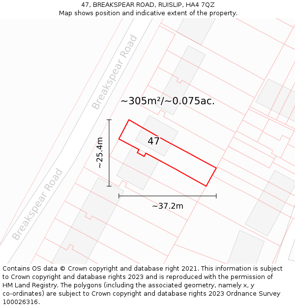 47, BREAKSPEAR ROAD, RUISLIP, HA4 7QZ: Plot and title map
