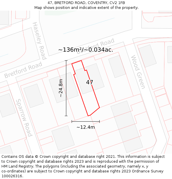47, BRETFORD ROAD, COVENTRY, CV2 1FB: Plot and title map