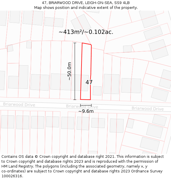 47, BRIARWOOD DRIVE, LEIGH-ON-SEA, SS9 4LB: Plot and title map