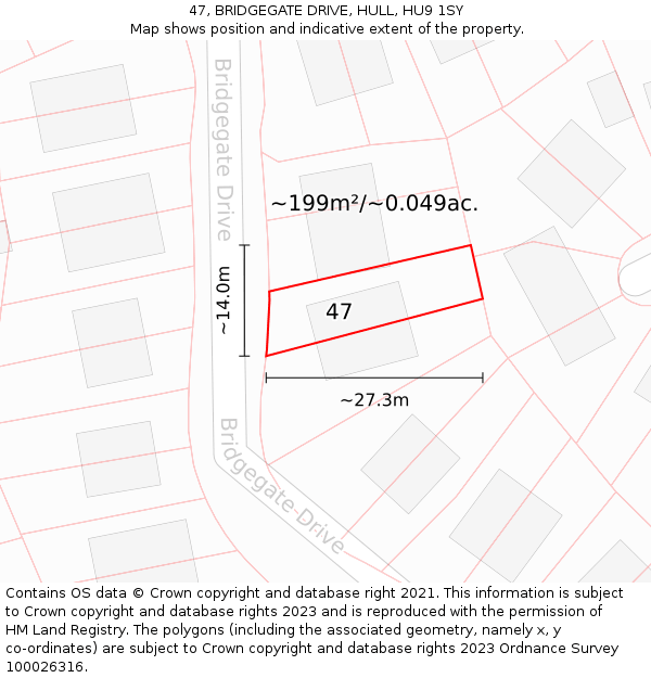 47, BRIDGEGATE DRIVE, HULL, HU9 1SY: Plot and title map