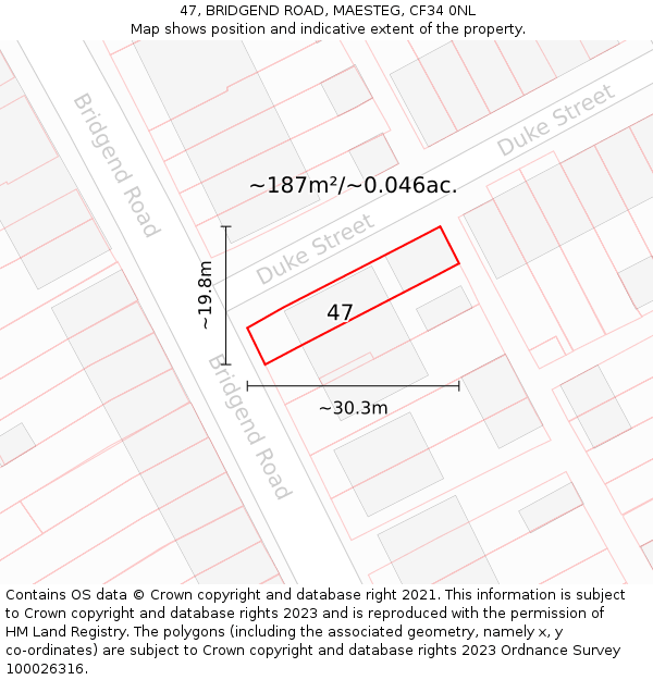 47, BRIDGEND ROAD, MAESTEG, CF34 0NL: Plot and title map